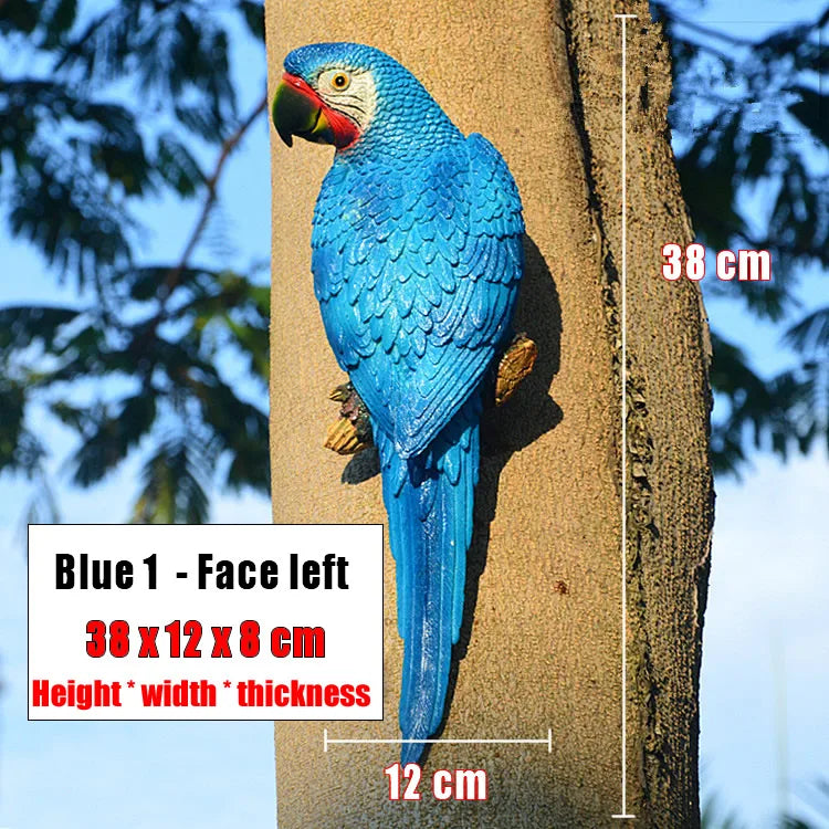 Creative Resin Parrot Wall Tree Mounted Outdoor Garden Decoration Statue Animal Sculpture For Home Office Garden Decor Ornament