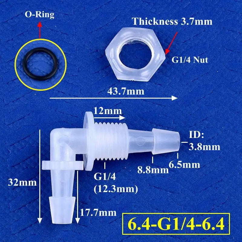 5~200pcs M6~G1/2 To 2.4-11.1mm PP Pagoda Elbow Connector+Nut O-Ring Irrigation Aquarium Tank Adapter Irrigation Water Hose Joint