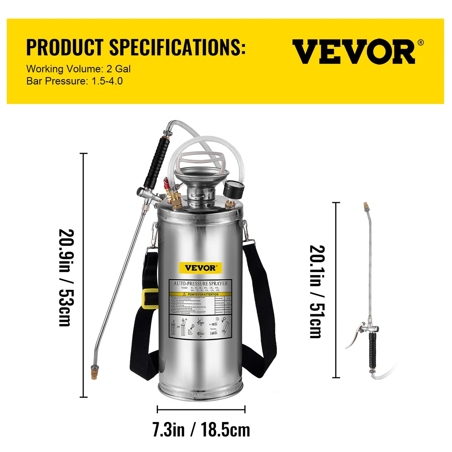 SucceBuy 4-12L Hand Powered Sprayer Stainless Steel Watering Spraying Sprinkling Atomizer Pump Home Garden Cleaning Sprayer