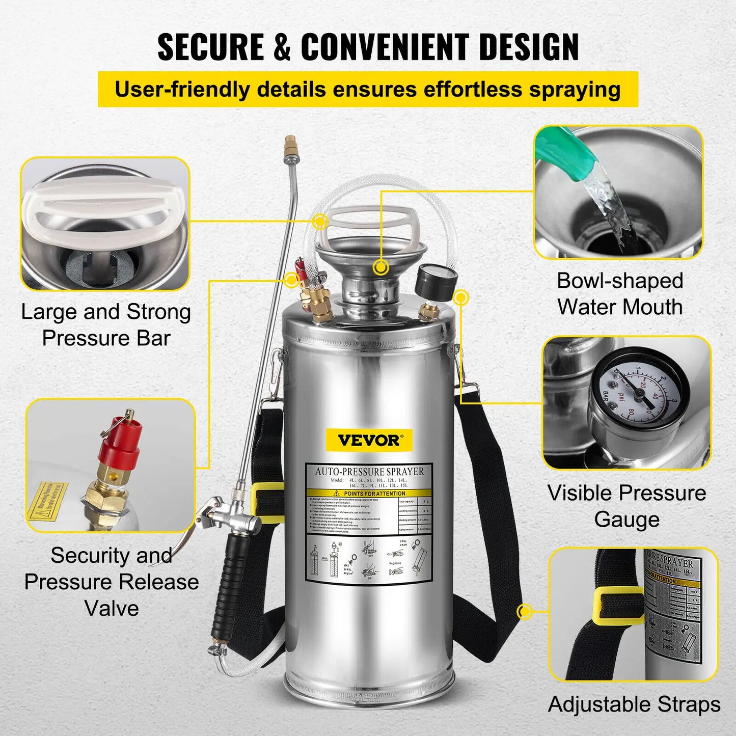 SucceBuy 4-12L Hand Powered Sprayer Stainless Steel Watering Spraying Sprinkling Atomizer Pump Home Garden Cleaning Sprayer