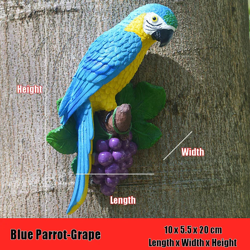 Creative Resin Parrot Wall Tree Mounted Outdoor Garden Decoration Statue Animal Sculpture For Home Office Garden Decor Ornament