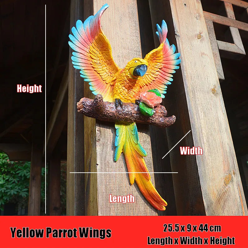 Creative Resin Parrot Wall Tree Mounted Outdoor Garden Decoration Statue Animal Sculpture For Home Office Garden Decor Ornament