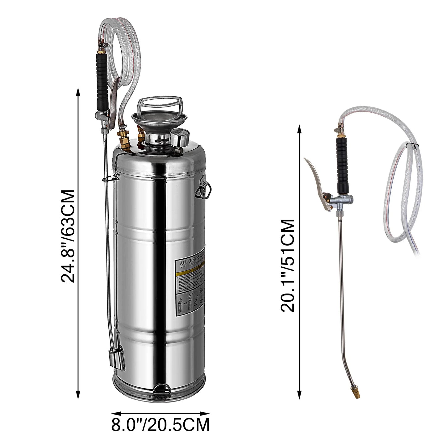SucceBuy 4-12L Hand Powered Sprayer Stainless Steel Watering Spraying Atomizer Pump Home Ground Garden Cleaning Sprayer