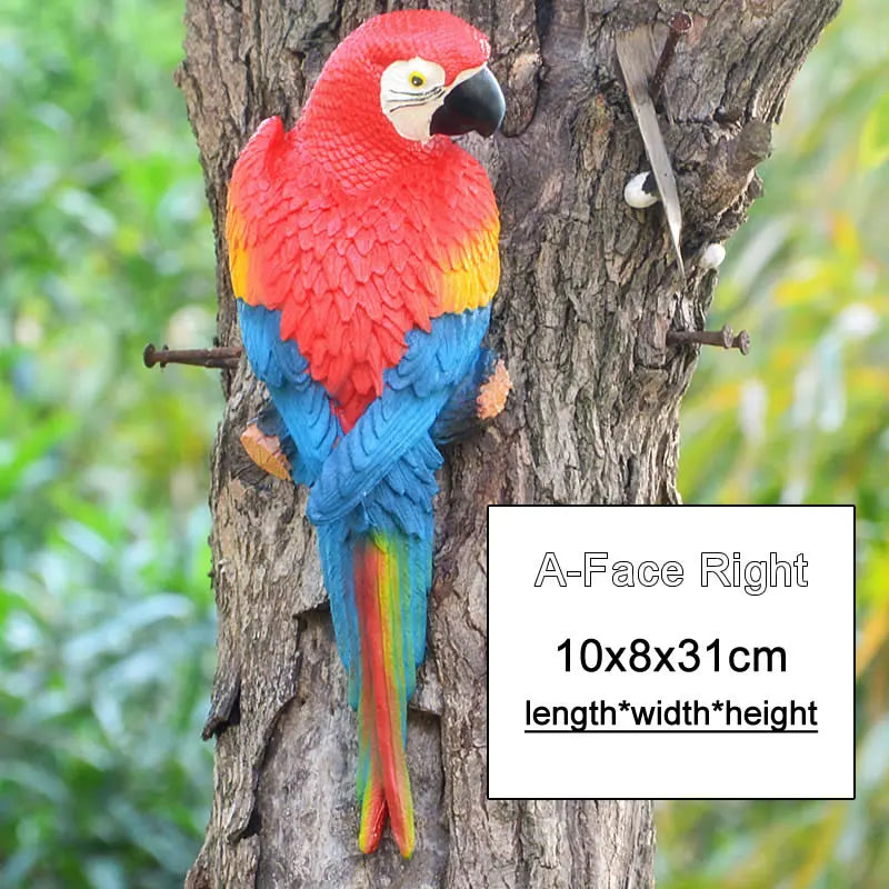 Resin Parrot Statue Wall Mounted DIY Outdoor Garden Tree Decoration Animal Sculpture For Home Office Garden Decor Ornament