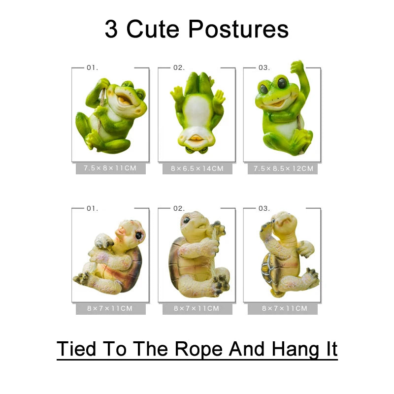 3pcs/Set Creative Cute Hang Frogs Tortoise Resin Statue Garden On Tree Decorative Pendant Indoor Outdoor Decor Ornament