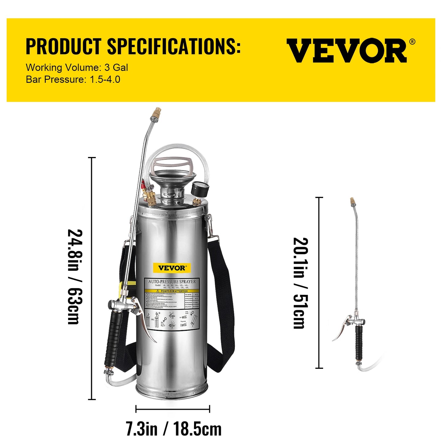 SucceBuy 4-12L Hand Powered Sprayer Stainless Steel Watering Spraying Sprinkling Atomizer Pump Home Garden Cleaning Sprayer