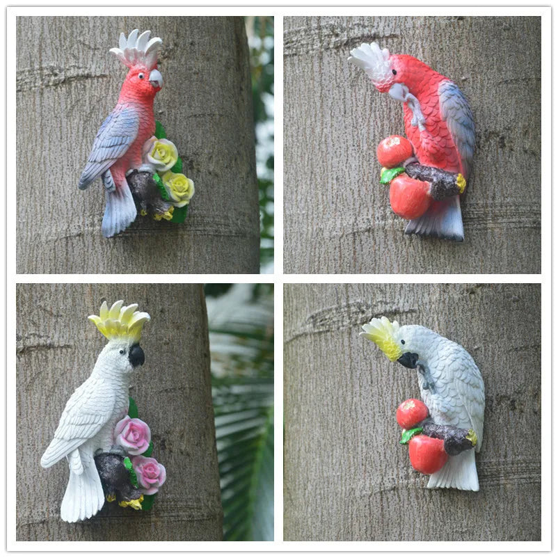 Creative Resin Parrot Wall Tree Mounted Outdoor Garden Decoration Statue Animal Sculpture For Home Office Garden Decor Ornament
