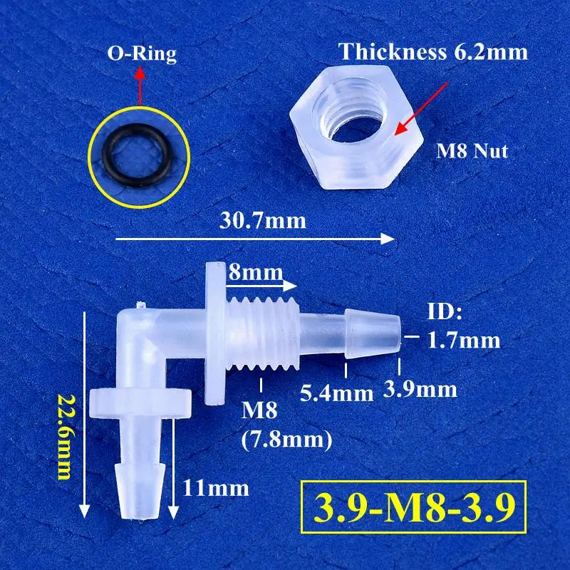 5~200pcs M6~G1/2 To 2.4-11.1mm PP Pagoda Elbow Connector+Nut O-Ring Irrigation Aquarium Tank Adapter Irrigation Water Hose Joint