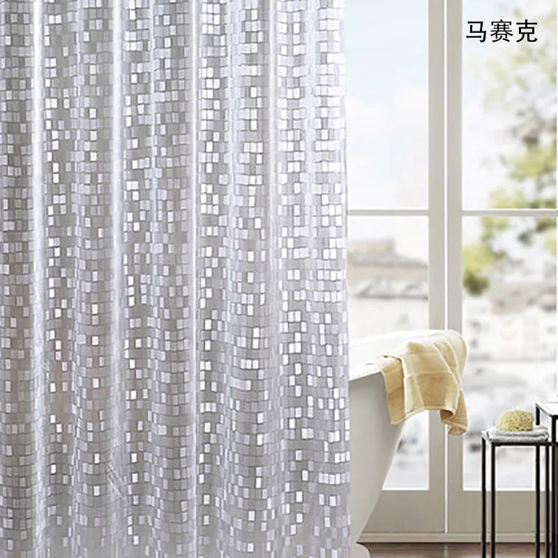 Plastic PVC 3d Waterproof Shower Curtain Transparent White Clear Bathroom Anti Mildew Translucent Bath Curtain With 12 PCS Hooks