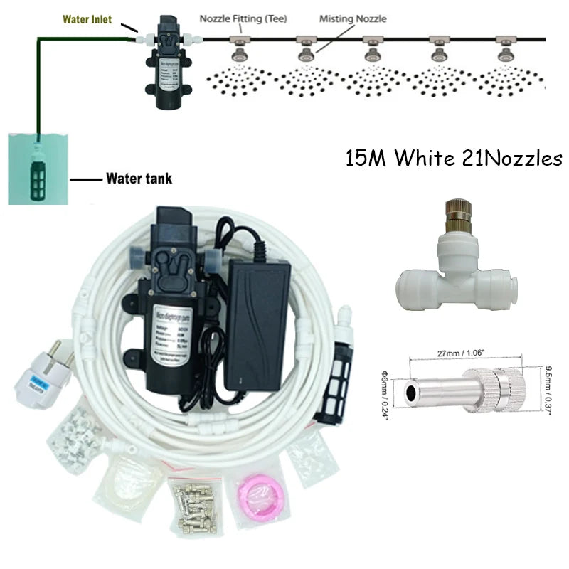 Garden Water Mist Spray Electric Diaphragm Pump Kit Greenhouse  irrigation Outdoor Misting Cooling System 6-18M