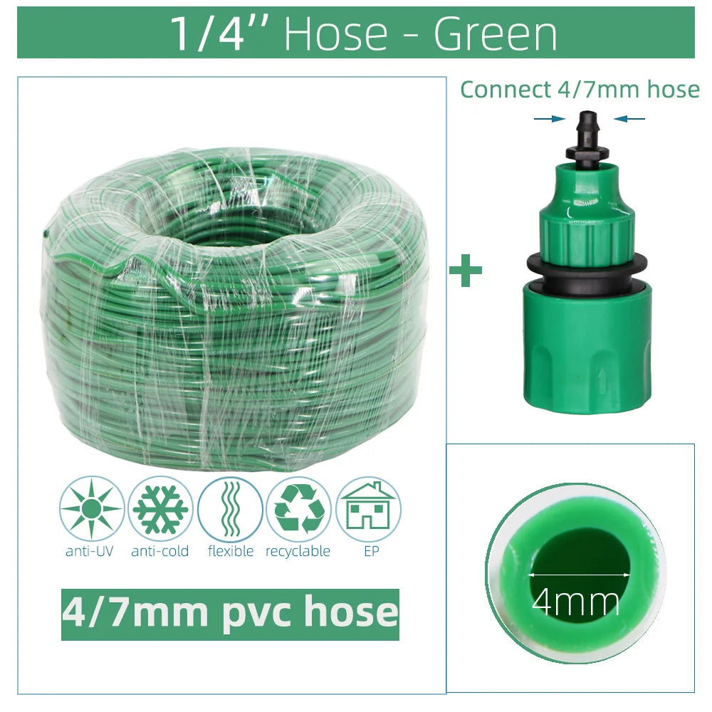 10/20/25/30/50 Meter 4/7mm Garden Water Hose 1/4" Quick Connector PVC Irrigation Tubing Black White Blue Green Transparent Pipe