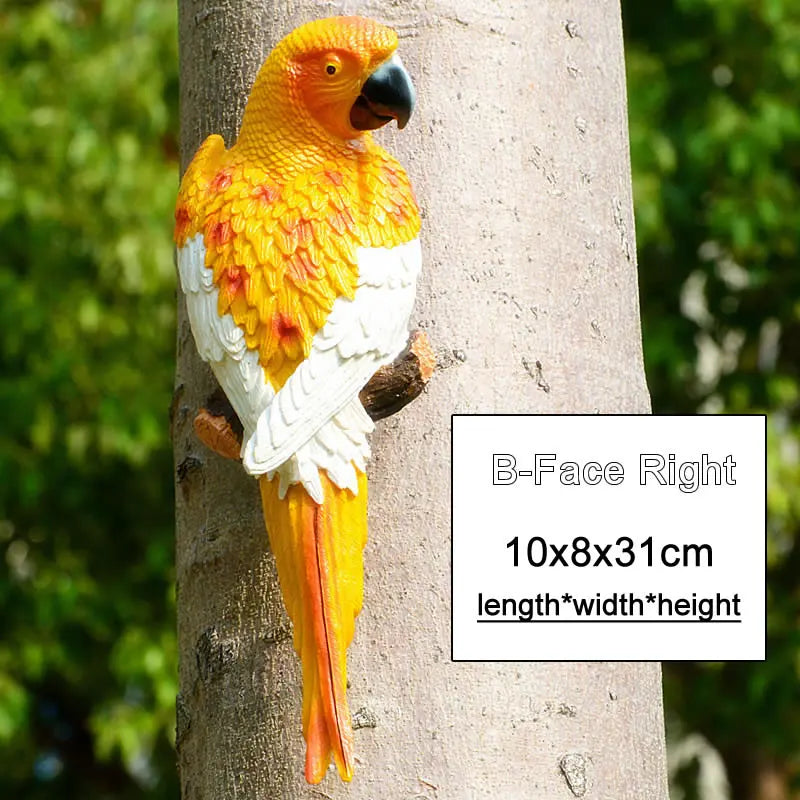 Resin Parrot Statue Wall Mounted DIY Outdoor Garden Tree Decoration Animal Sculpture For Home Office Garden Decor Ornament