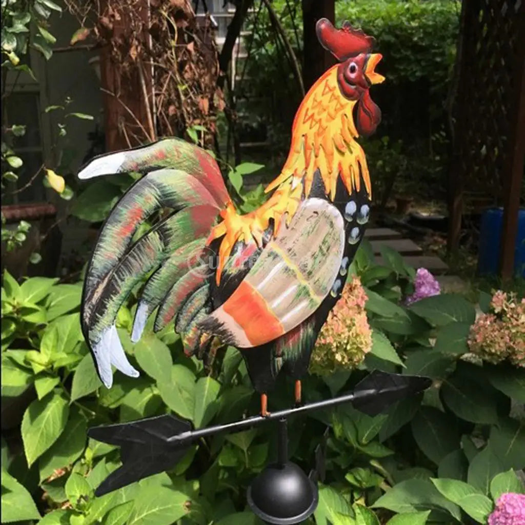 Iron Rooster Weather Vane Metal Weather Vane Painted Ornament For Roof Shack Indicating Wind Direction Yard Decor Cock Decorated