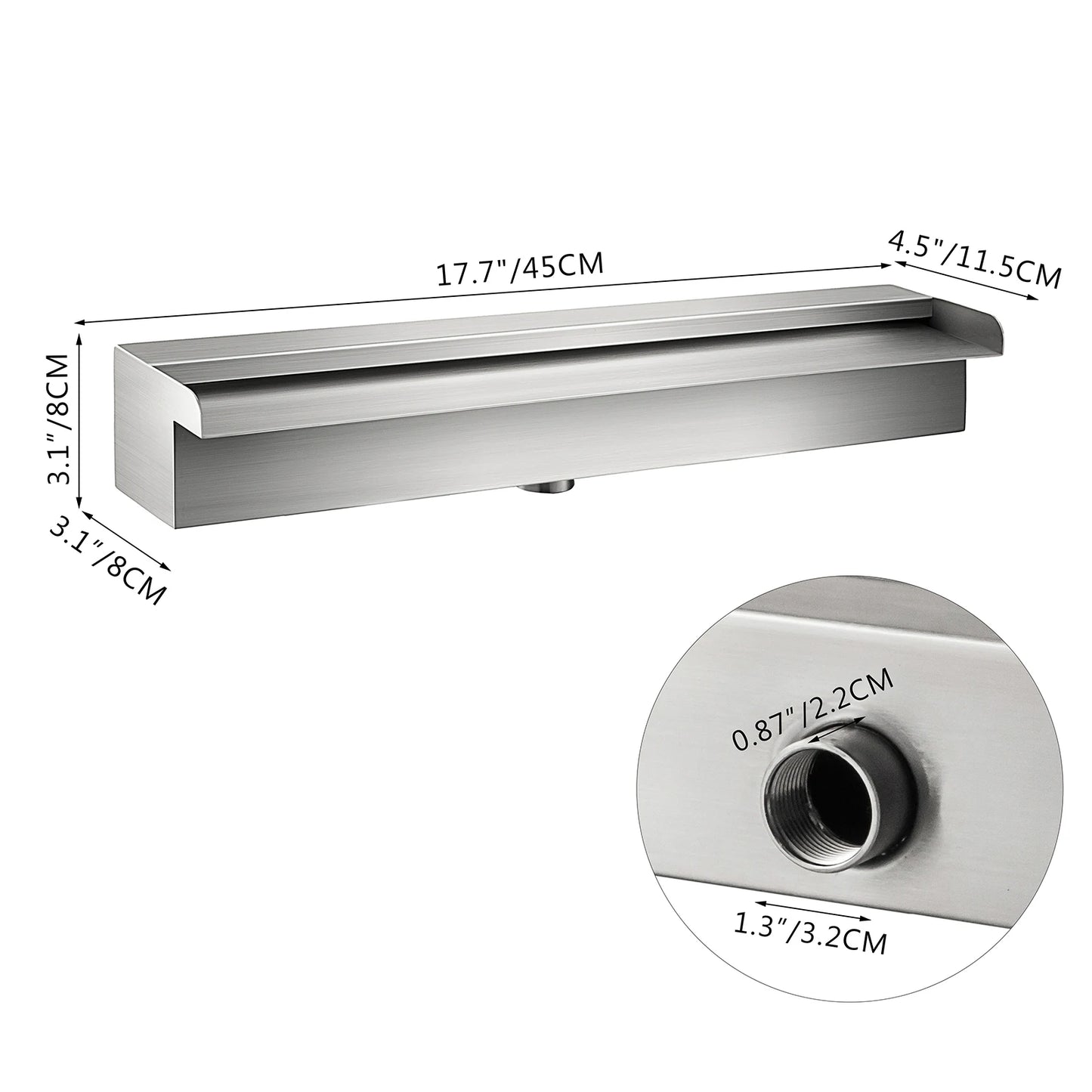 VEVOR Waterfall Pool Fountain Stainless Steel W/ Pipe Connector Spillway Garden Outdoor Pond Rectangular Swimming Pool Fountain