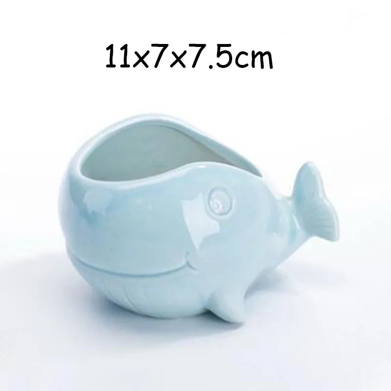 Pocelain Blue Fish Flower Vase European Style Cute Fleshy Flowerpot Mini Bonsai Cactus Flower Pot for Home Garden Home Decor