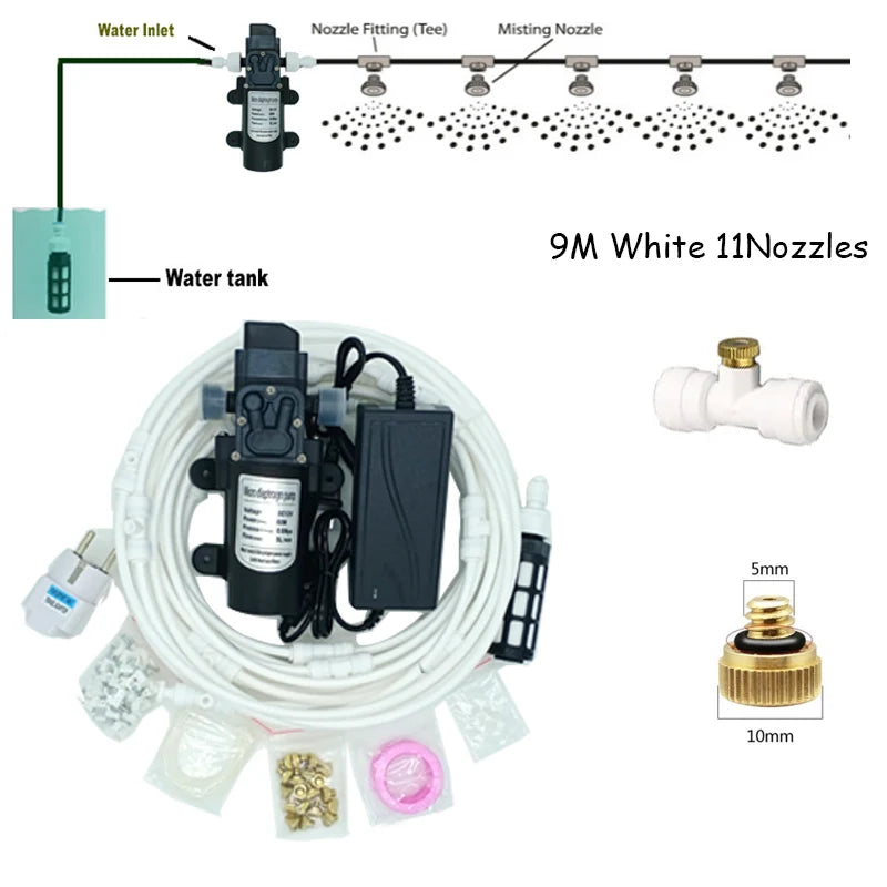 Garden Water Mist Spray Electric Diaphragm Pump Kit Greenhouse  irrigation Outdoor Misting Cooling System 6-18M