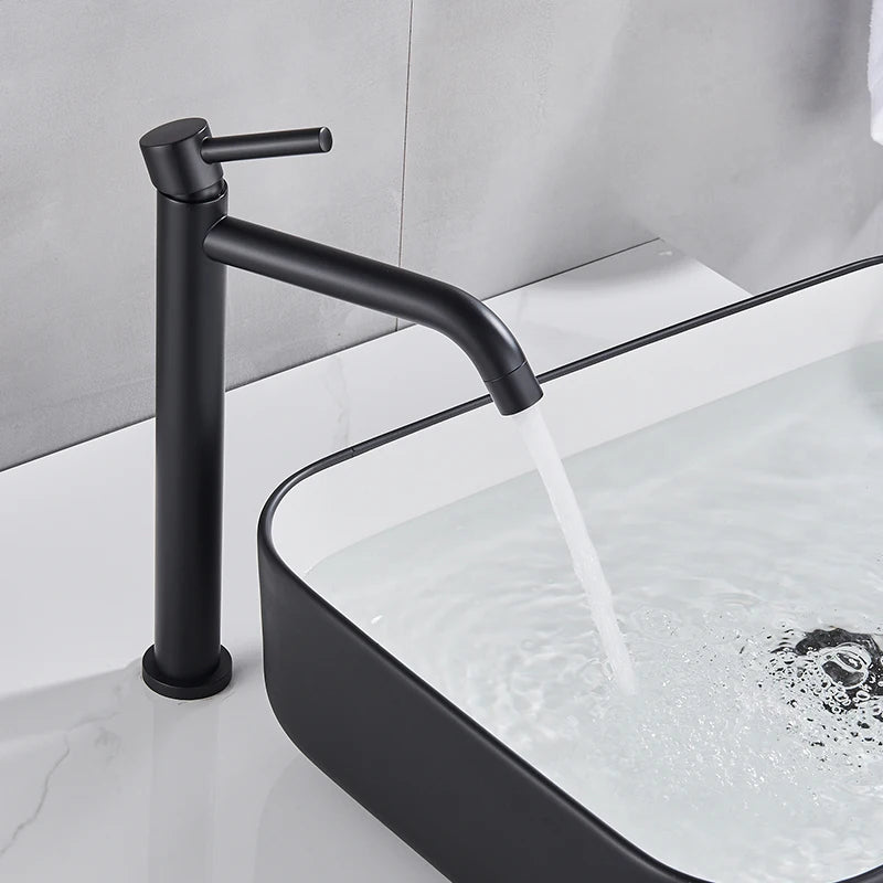 Quyanre Black Chrome Tall Basin Sink Faucet Slim Bathroom Washbasin Water Mixer Tap Hot Cold Water Basin Crane Tap Bathroom Tap
