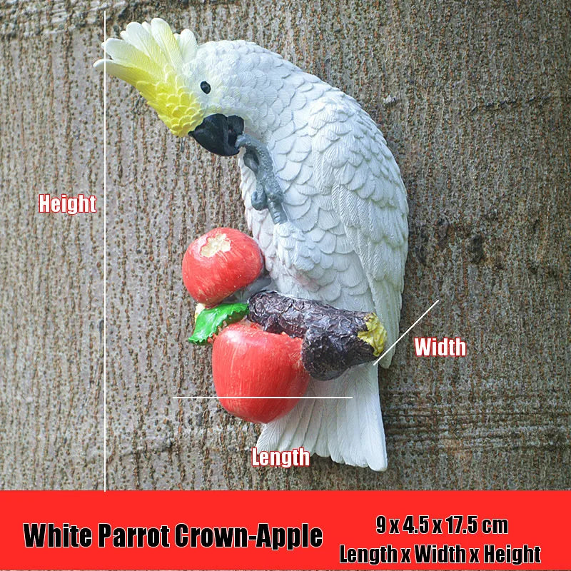 Creative Resin Parrot Wall Tree Mounted Outdoor Garden Decoration Statue Animal Sculpture For Home Office Garden Decor Ornament