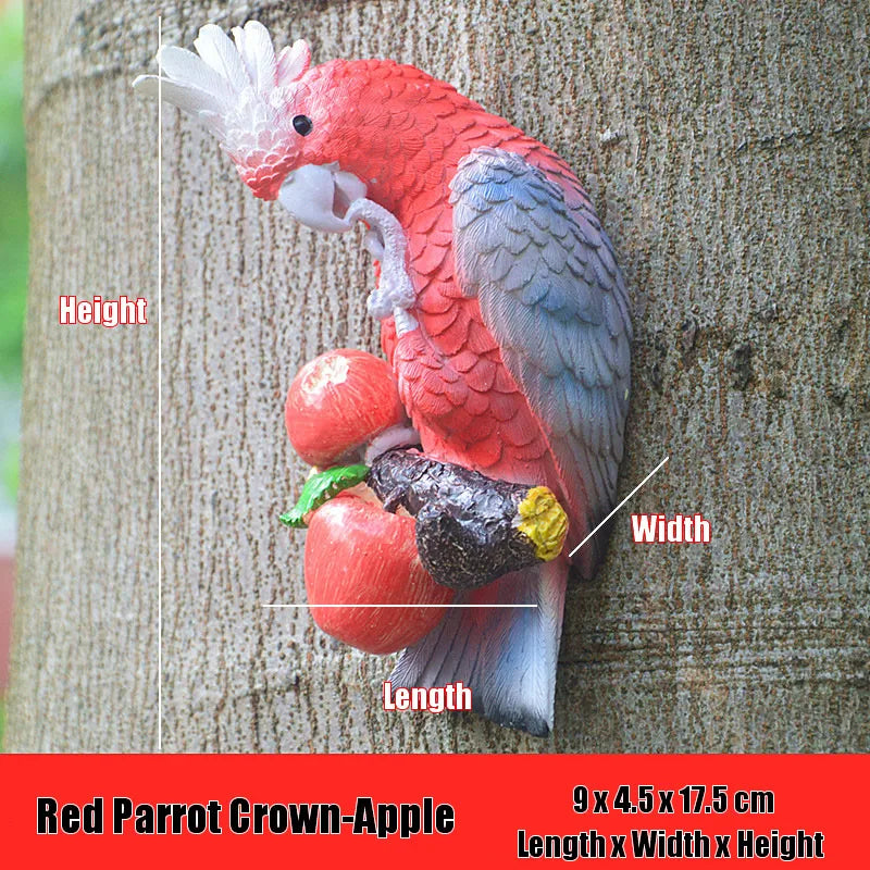 Creative Resin Parrot Wall Tree Mounted Outdoor Garden Decoration Statue Animal Sculpture For Home Office Garden Decor Ornament