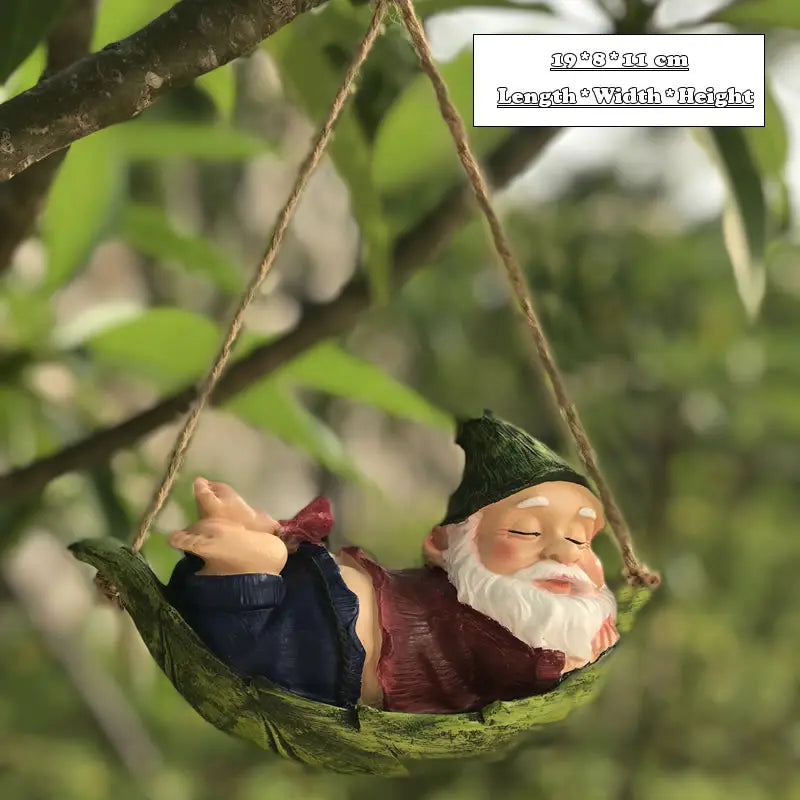 Creative Cute Swing Gnome Garden Decor Statue Resin Dwarfs Hang On Tree Decorative Pendant Indoor Outdoor Decor Ornament