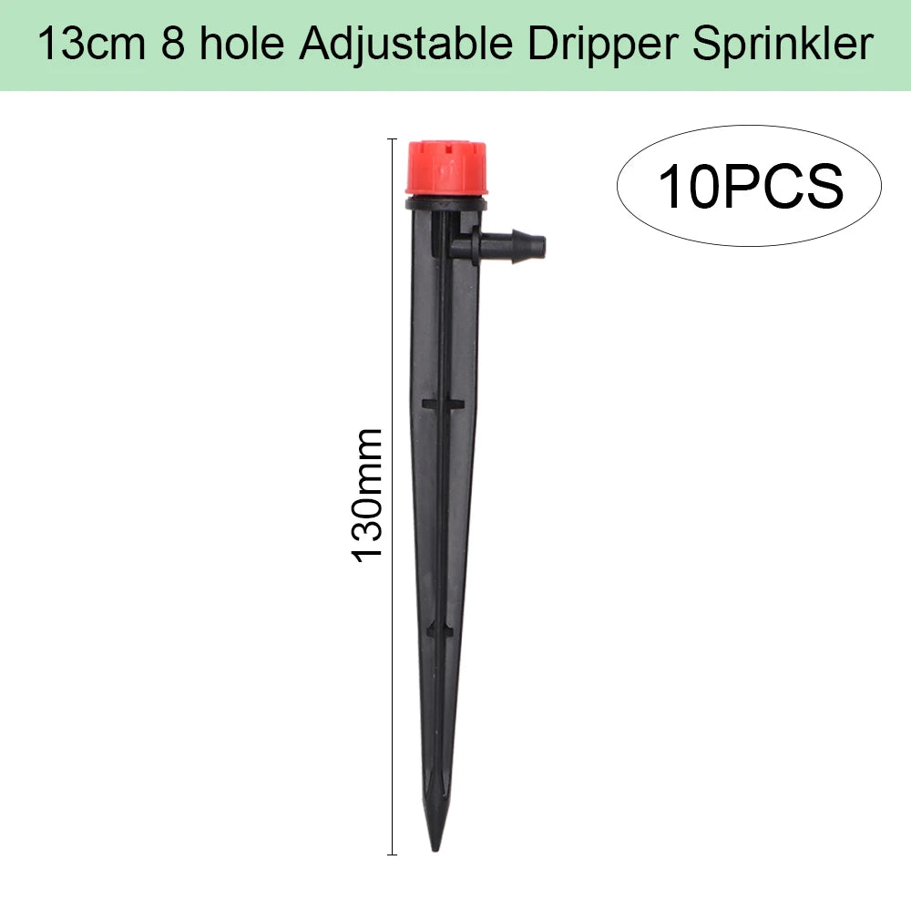 1/4" Hose Drip Irrigation System 360 Degree Adjustable 8 Hole Sprinkler Kit Garden Watering Inserting Ground Micro Flow Dripper