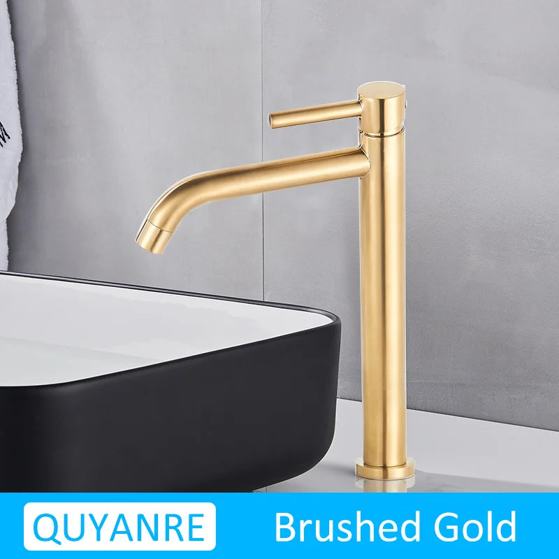Quyanre Black Chrome Tall Basin Sink Faucet Slim Bathroom Washbasin Water Mixer Tap Hot Cold Water Basin Crane Tap Bathroom Tap