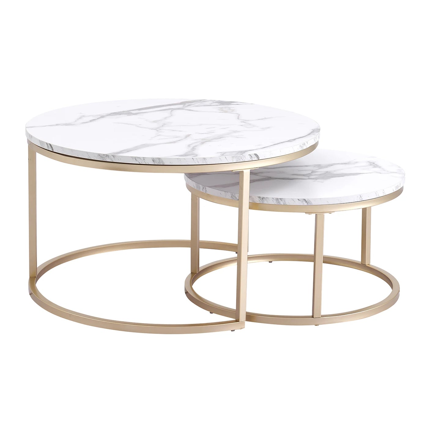 2 in 1 Marble Texture 80cm Coffee Table For Living Room Sofa Side Round Tea Desk Wooden Combination Home Furniture Metal Bracket
