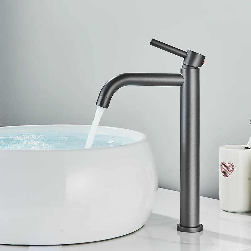 Quyanre Black Chrome Tall Basin Sink Faucet Slim Bathroom Washbasin Water Mixer Tap Hot Cold Water Basin Crane Tap Bathroom Tap