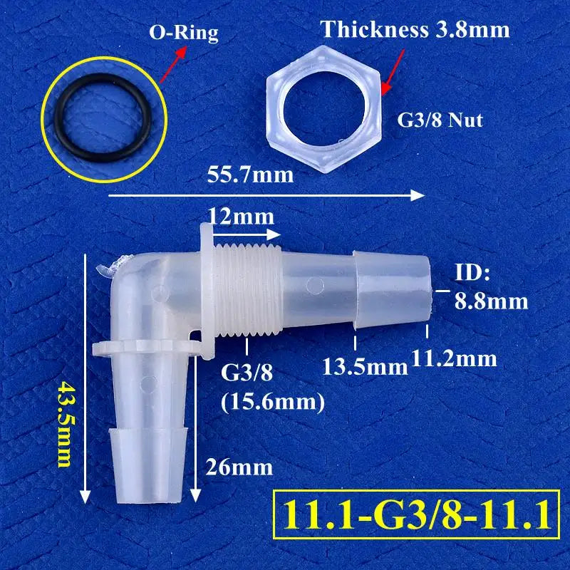 5~200pcs M6~G1/2 To 2.4-11.1mm PP Pagoda Elbow Connector+Nut O-Ring Irrigation Aquarium Tank Adapter Irrigation Water Hose Joint