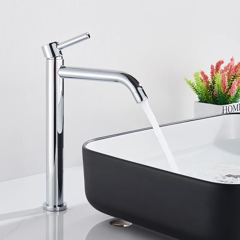 Quyanre Black Chrome Tall Basin Sink Faucet Slim Bathroom Washbasin Water Mixer Tap Hot Cold Water Basin Crane Tap Bathroom Tap