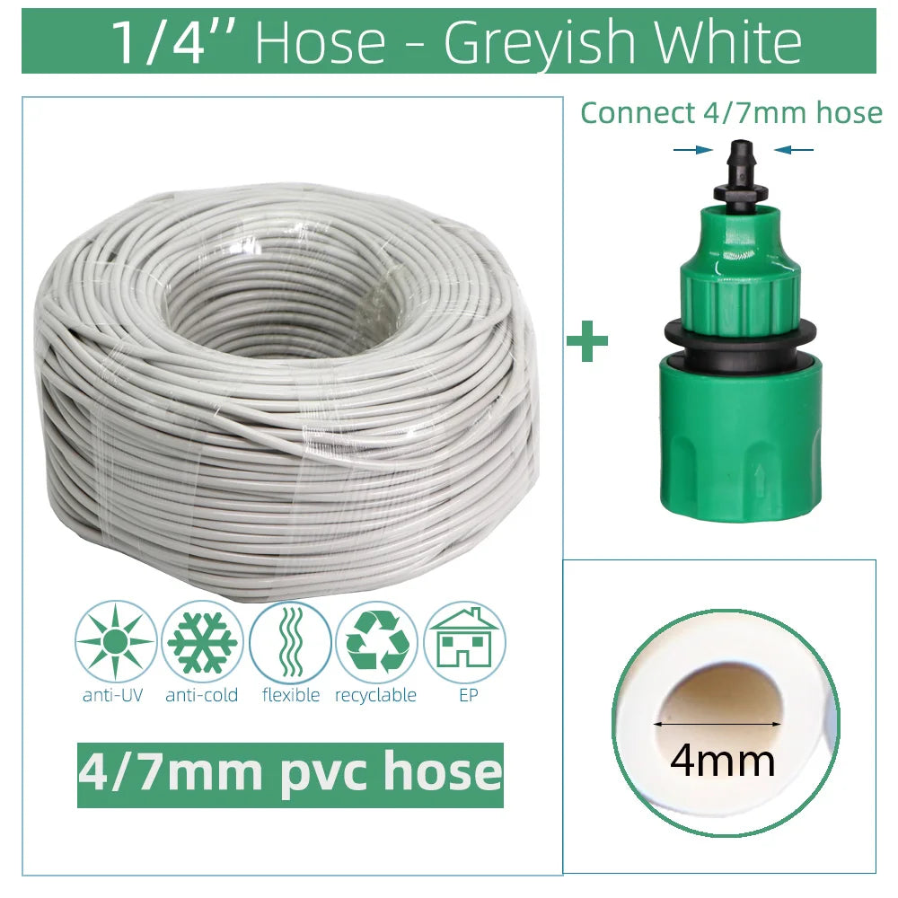 10/20/25/30/50 Meter 4/7mm Garden Water Hose 1/4" Quick Connector PVC Irrigation Tubing Black White Blue Green Transparent Pipe