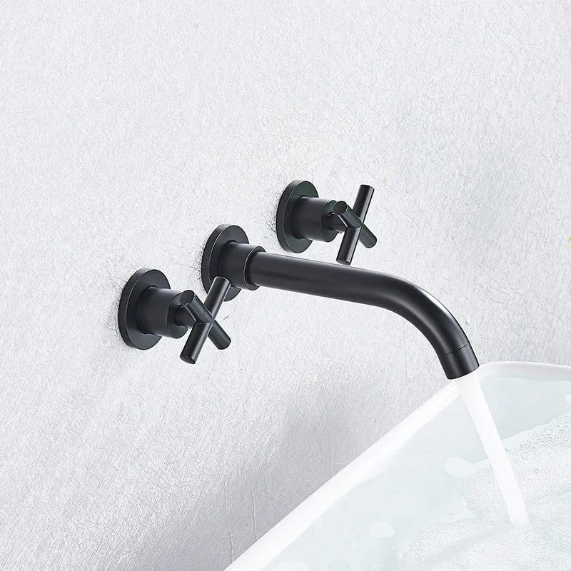 Brushed Golden Basin Faucet Wash Basin Sink Faucet Bathroom Basin Taps Wall Mounted Hot Cold Water Mixer Tap Bathtub Mixer