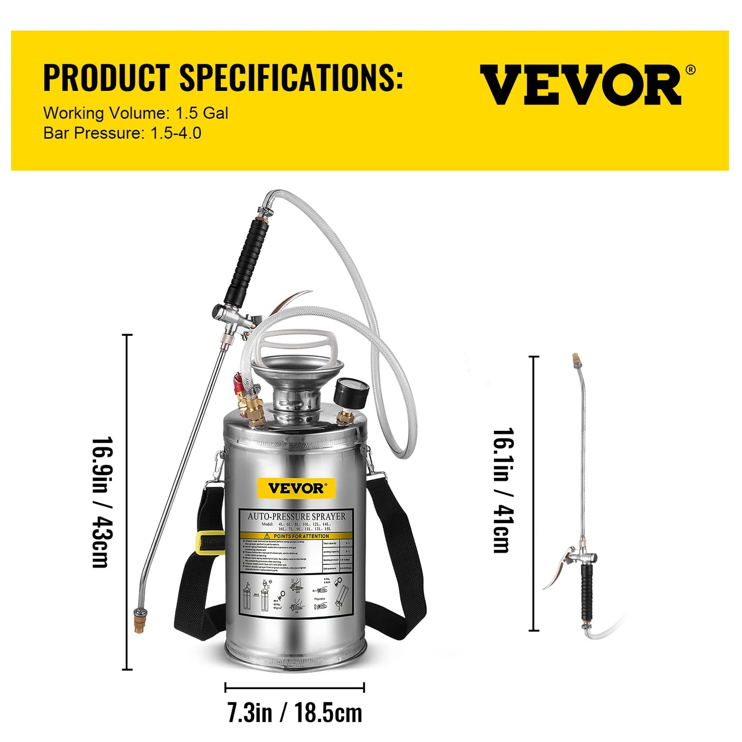 SucceBuy 4-12L Hand Powered Sprayer Stainless Steel Watering Spraying Sprinkling Atomizer Pump Home Garden Cleaning Sprayer