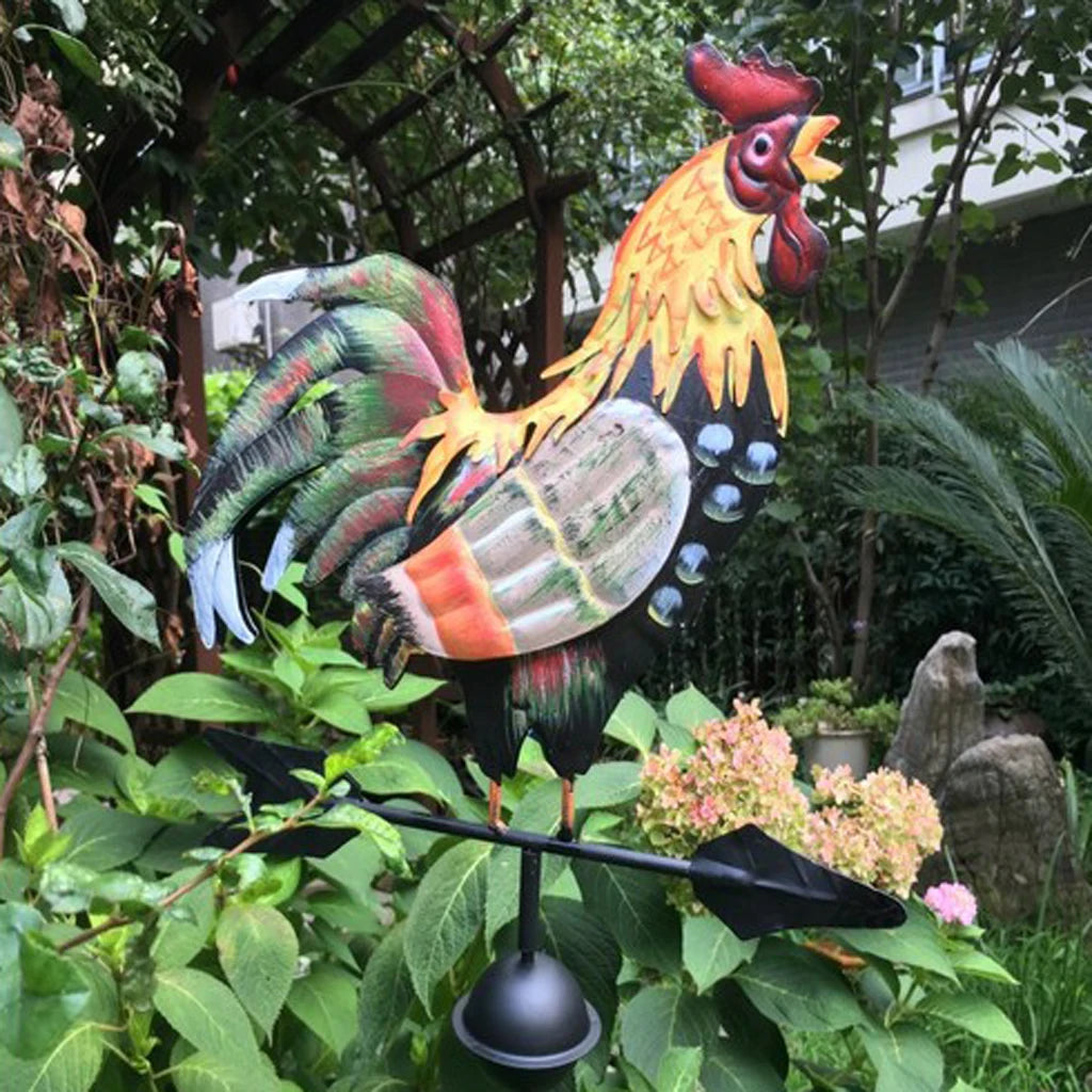 Iron Rooster Weather Vane Metal Weather Vane Painted Ornament For Roof Shack Indicating Wind Direction Yard Decor Cock Decorated