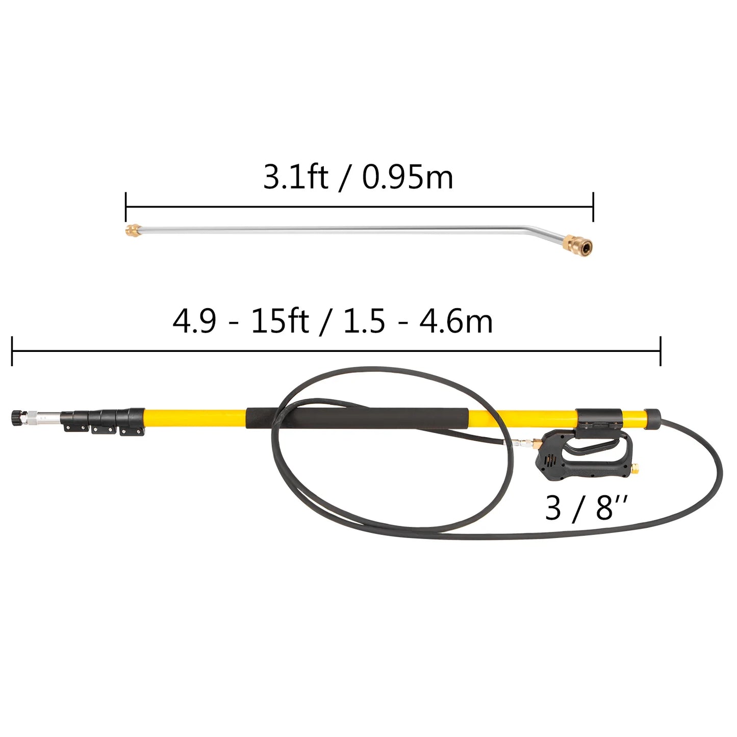 VEVOR 18 / 20ft Telescoping Pressure Washer Wand 4000psi w/Strap Belt 3/8" Quick Connector Extension Pole for Power Washer Spray
