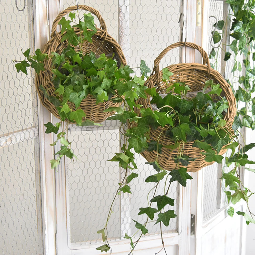 2/4/8/10pcs Wall Hanging Handmade Wicker Rattan Flower Basket Green Vine Pot Planter Hanging Vase Wall Plant Basket For Garden