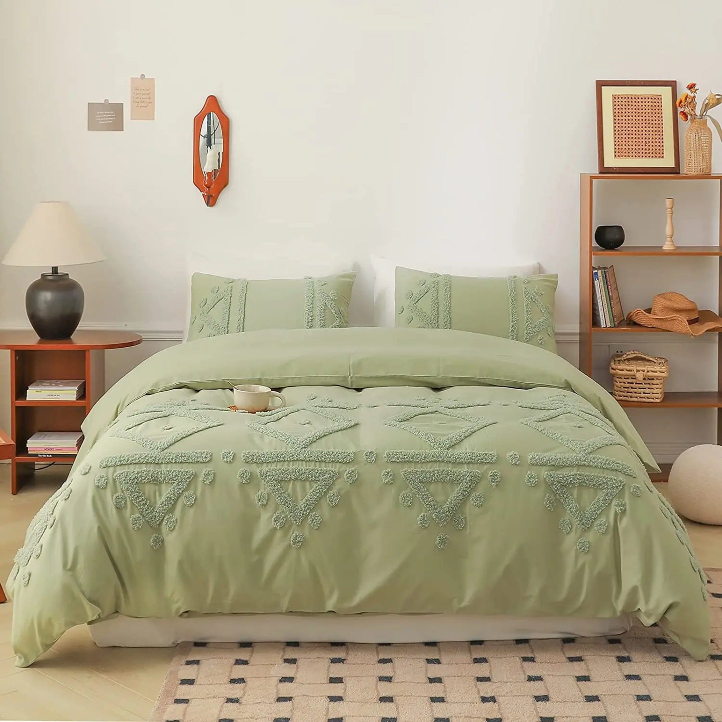 Simple&Opulence Bedding Set 3Pcs 100% Cotton Washed Comforter Boho Breathable Queen King Size Duvet Cover Bed Sheet Pillow Shams