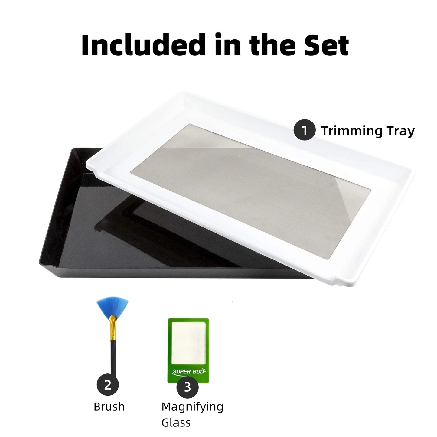 2-in-1 Trimming Tray Harvest Trim Bin Set for Buds Herb Flower Trimming Scissors 150 Micron Fine Mesh Dry Sift Pollen Screen