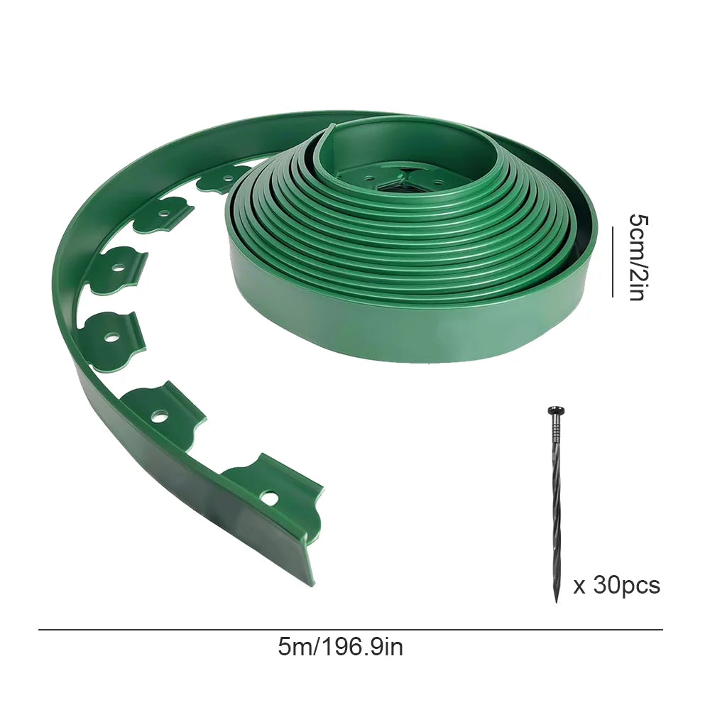 16.4ft Flexible Plastic Lawn Edging with Ground Anchors Garden Grass Lawn Edge Border Fence Path Outdoor Garden Decor
