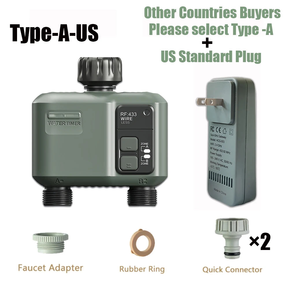 2025New WIFI+RF433mhz Garden Watering Timer Smart Sprinkler Drip Irrigation System Built-in Water Flow Recorder Controller TUYA