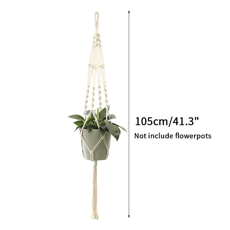 Gardening Green Plant Hanging Basket Cotton Rope Hanger Flower Pot Handmade Macrame Pot Pocket Wall Boho Courtyard Home Decor