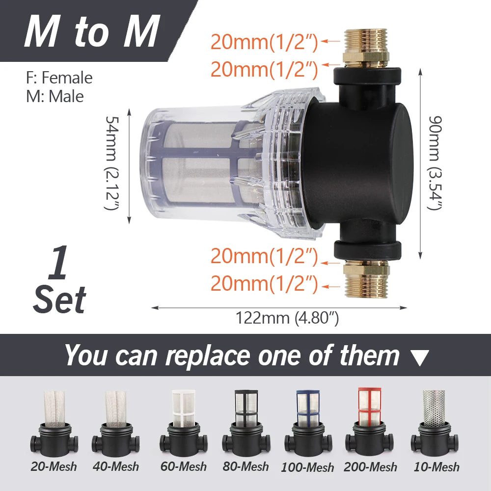 1/2'' 3/4'' 1'' Garden Hose Filter Brass Coupling Joint Agricultural Irrigation Tubing Prefilter Impurities 10-200 Mesh Strainer
