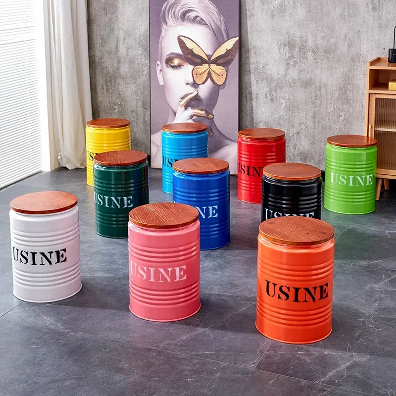 Paint Bucket Stool, Iron Art, Creative Storage Seat, Commercial Retro Low Stool, Bars, Shopping Malls Oil