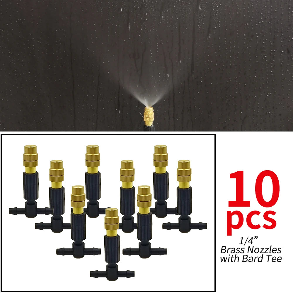 5M-30M Outdoor Misting Cooling System Garden Irrigation Watering 1/4'' Brass Atomizer Nozzles 4/7mm Hose for Patio Greenhouse