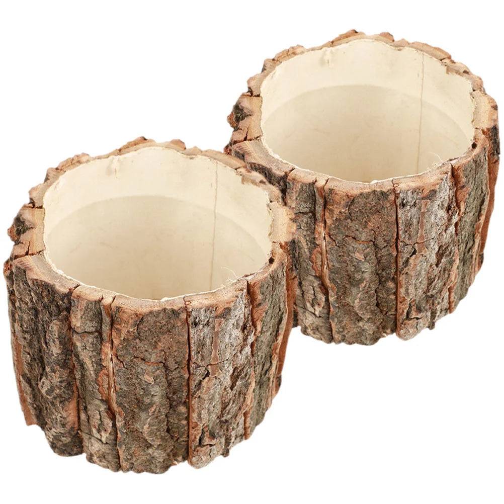 2 Pcs Flower Bucket Planter Log Holder Tree Stump Wood Decor Plant Pots Barrel Planter Garden Supplies Wooden Vase Rustic