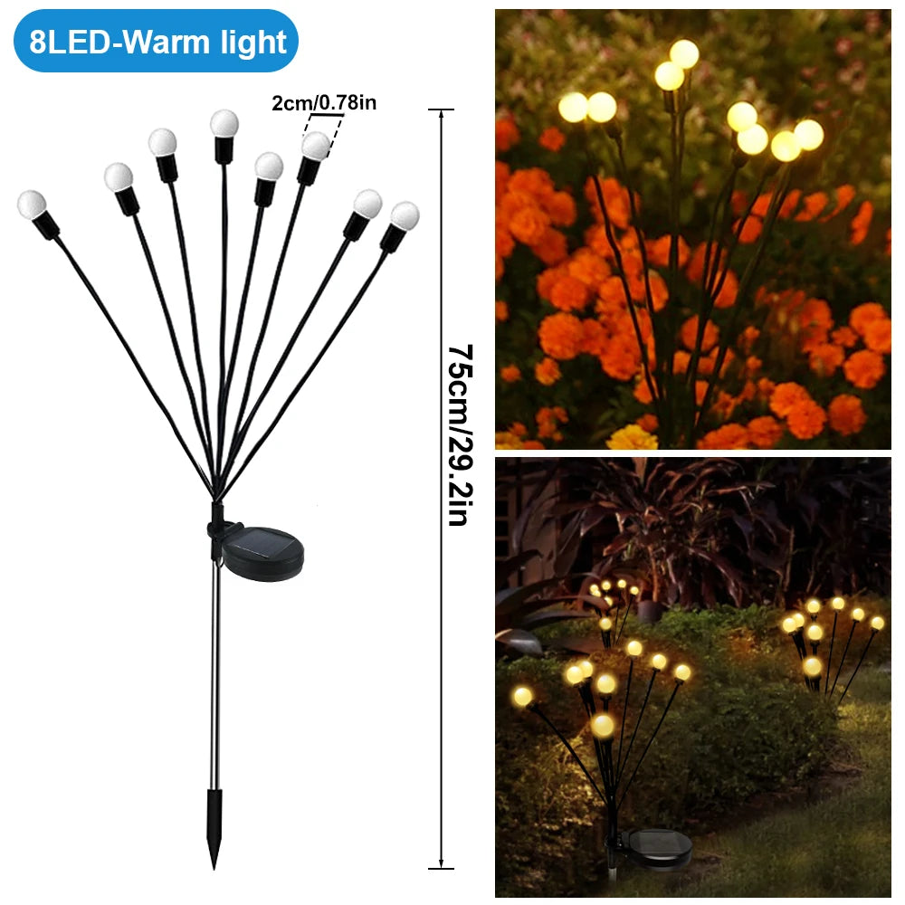 LED Firefly Light Warm White RGB Solar Powered Swaying Lights Outdoor Waterproof Fairy Garden Light for Yard Patio Decoration