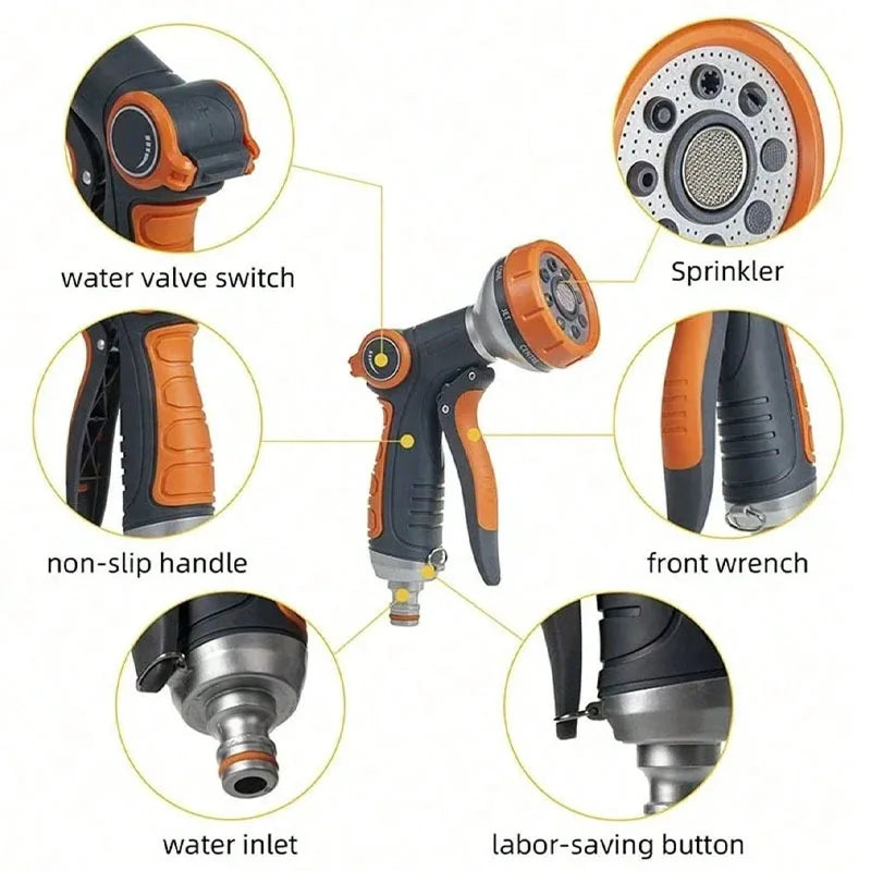 Black Blue Flexible Magic Hose 10 In 1 High-Pressure Water Gun, Suitable For Car Washing And Gardening Watering Tools 25FT-100FT