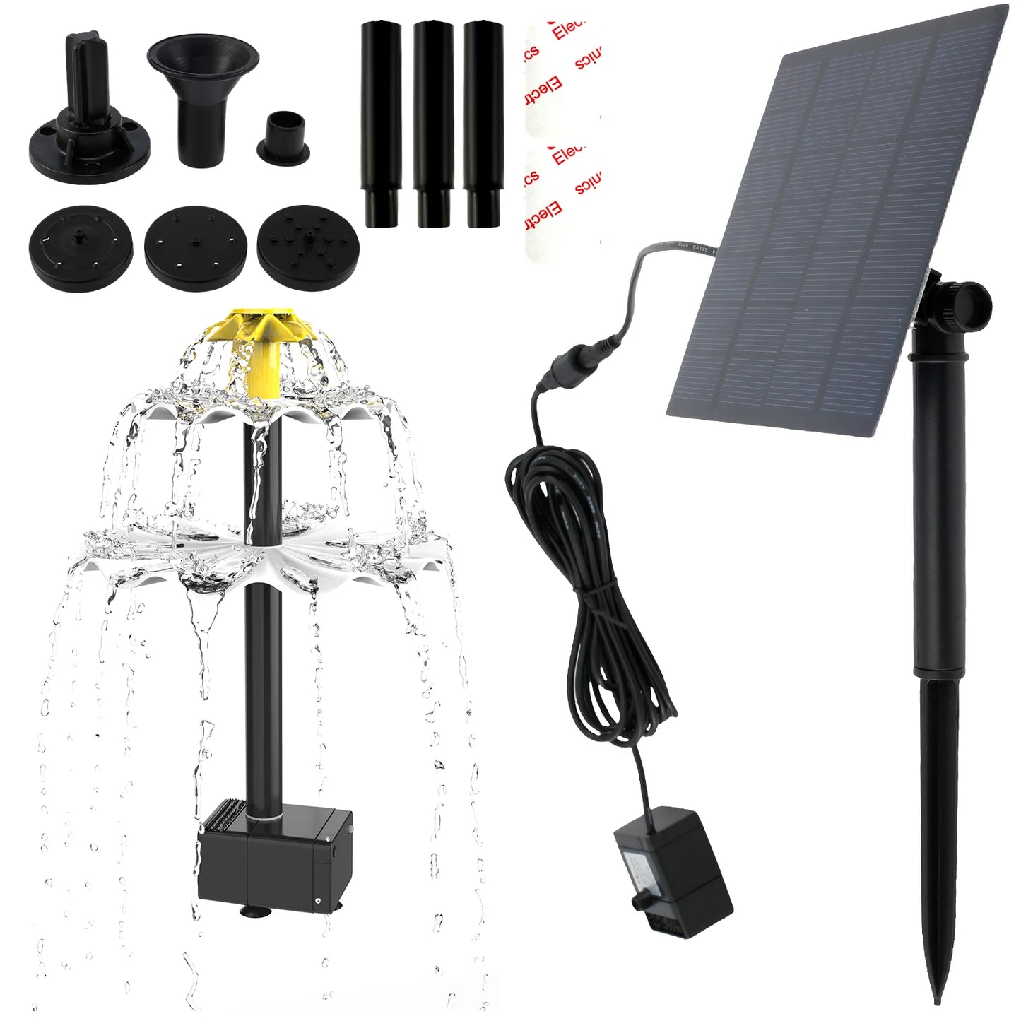 2.5W Solar Fountain Pump Bird Bath Garden Pool Pond Waterfall Fountain Solar Panel Powered Water Pump with 9 Nozzles
