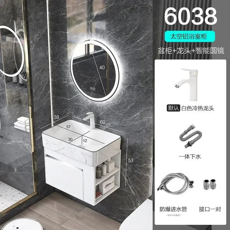 Minimalist Mini Bathroom Cabinet with Side Storage Ceramic Integrated Basin Bathroom Vanity Cabinet with Sink Bathroom Furniture
