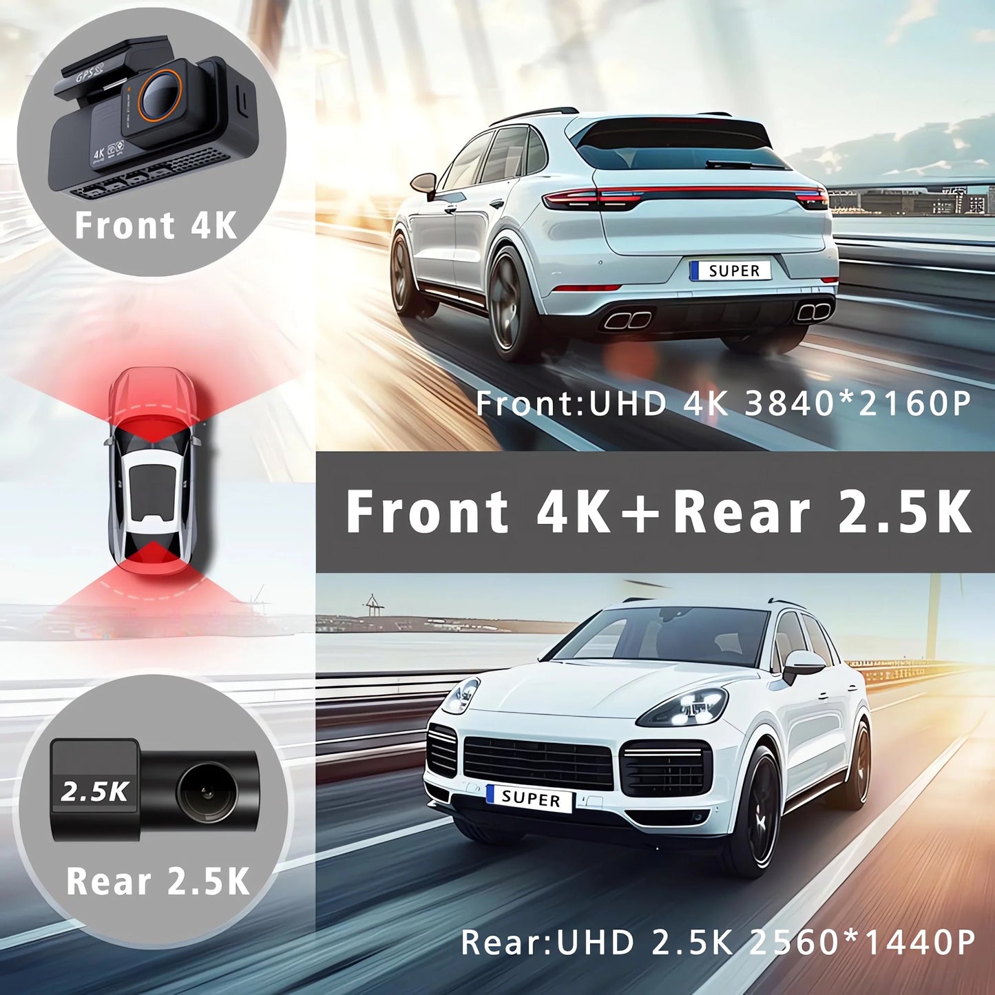 Dash Cam Dual Lens 4K UHD Recording Car Camera DVR Night Vision Video